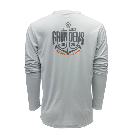 Grundens Logo Anchor LS Tech Tee Grey Mist