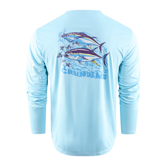 Grundens Twin Tuna LS Tech Tee Aquamarine