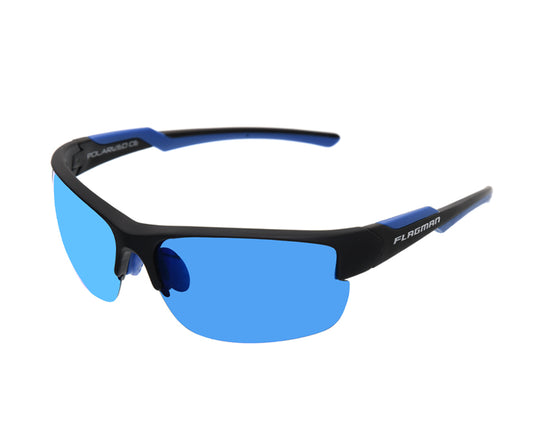 FLAGMAN ARMADALE Glasses shiny black+blue rubber frame and blue revo lens