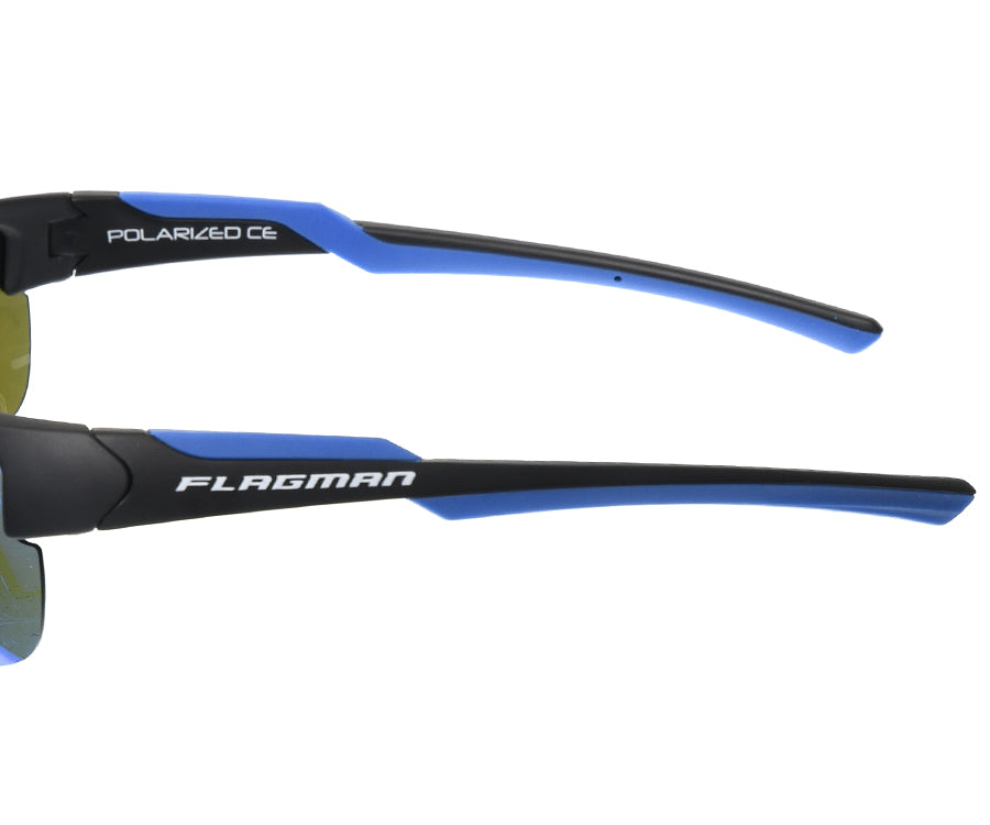FLAGMAN ARMADALE Glasses shiny black+blue rubber frame and blue revo lens