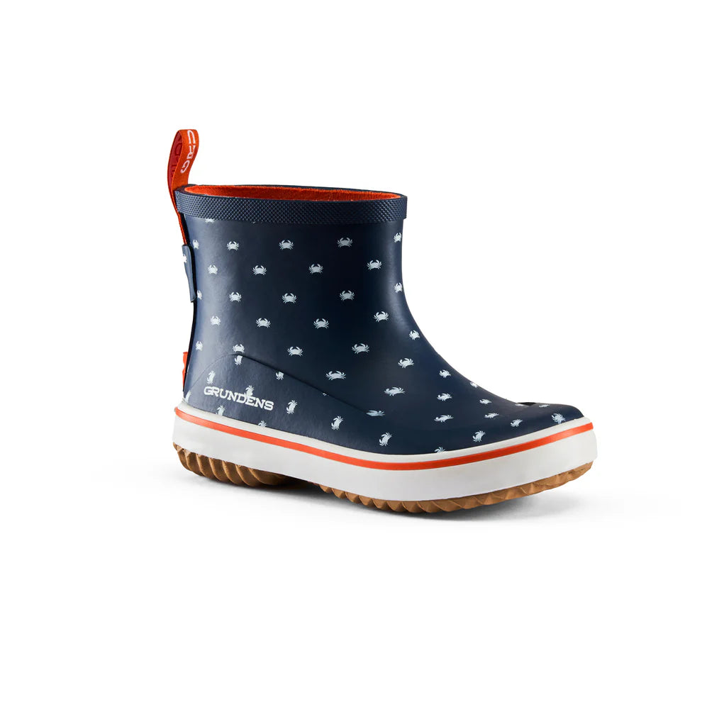 Grundens Kid's Guppy Rain Boot Navy Crab Print