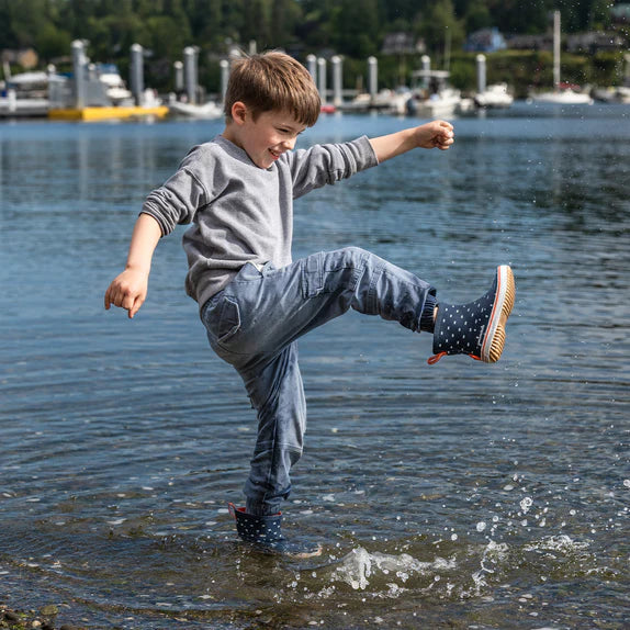 Grundens Kid's Guppy Rain Boot Navy Crab Print