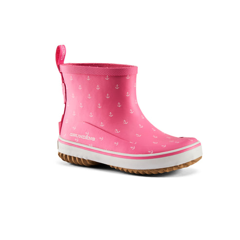 Grundens Kid's Guppy Rain Boot Pink Anchor Print