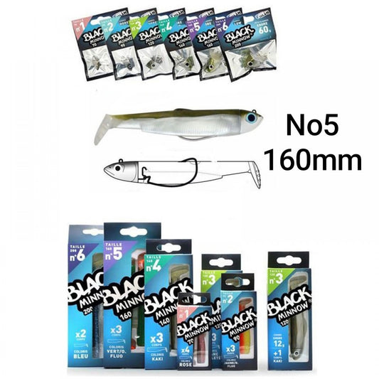 Fiiish Black Minnow No. 5 silicone lures 160mm ( Pre rigged bodies with assist hook )