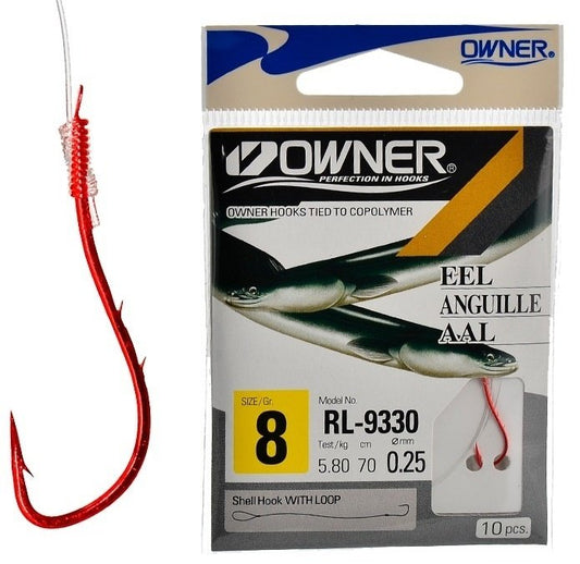 Owner RL-9330 Eel Anguille Aal Snelled Red Hook With Loop