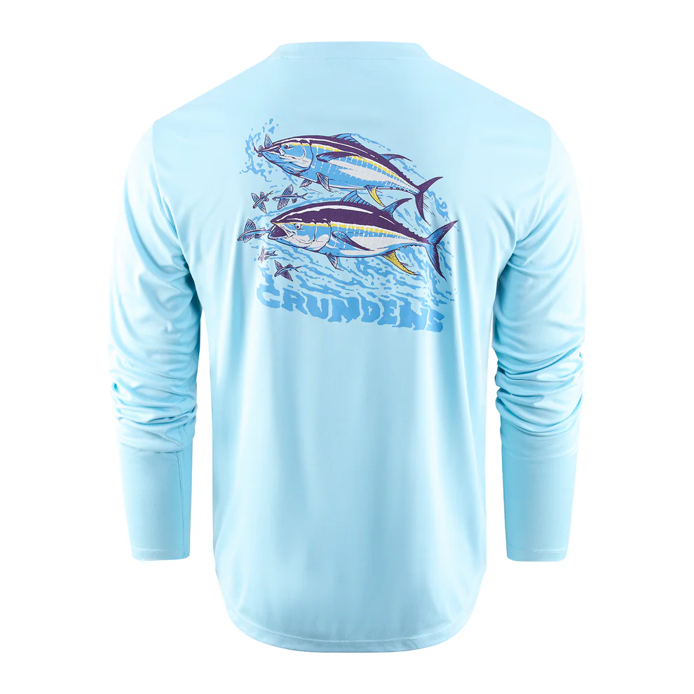 Grundens Twin Tuna LS Tech Tee Aquamarine