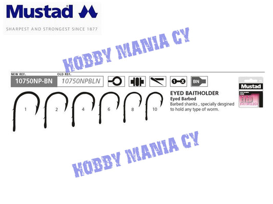 Mustad 10750NP-BN Eyed Baitholder Hooks