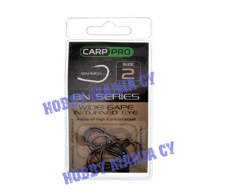 Carp Pro Black Nickel Wide Gape In-turned Eye hooks