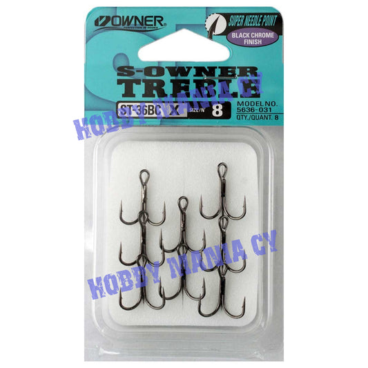 Owner 5636 TS-36BC Treble Hooks ( Black Nickle )