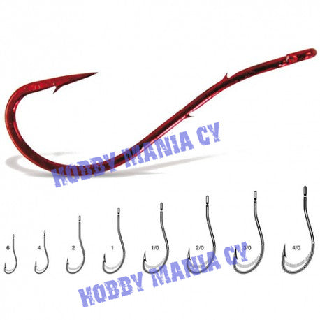 VMC 7054 Long Ver Worm Hooks (Red)